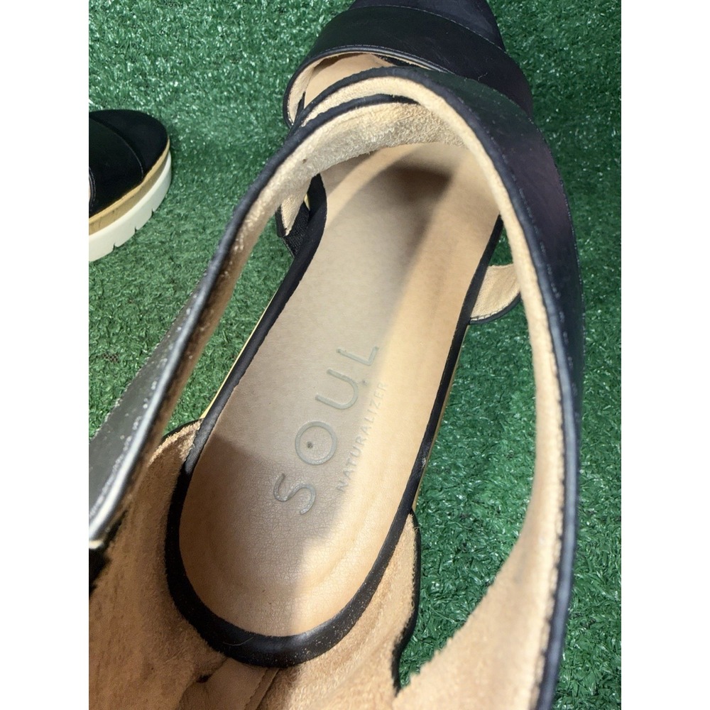 SOUL Naturalizer Womens Size 9.5 Good Time Wedge Black Strappy Leather Sandals - Picture 8 of 9